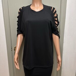 Black  Lazer Cut Short Sleeve Top New 1X